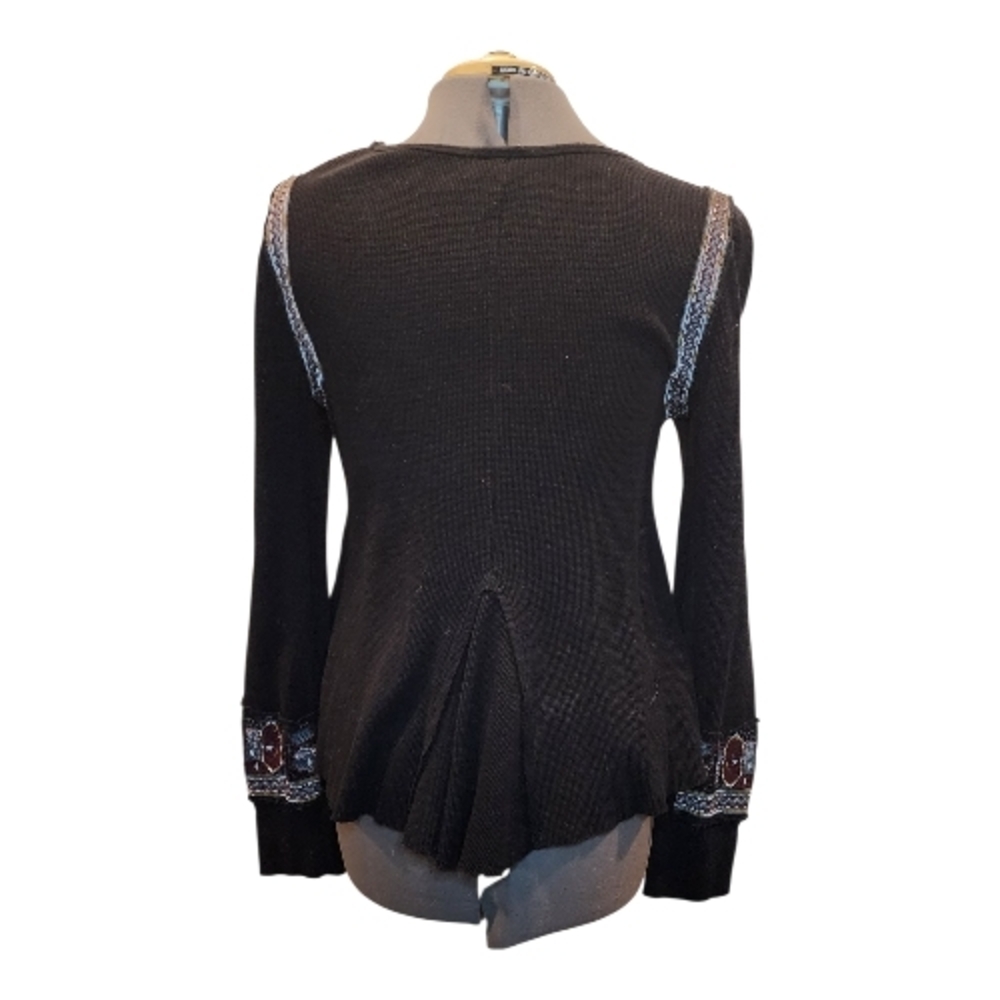 Free People Marion Black and Burgundy Embroidered Thermal Long Sleeve Top Large - Picture 5 of 7